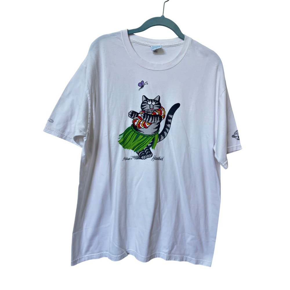 Crazy Shirts Hawaii B Kliban Hula Cat Graphic T-Shirt White Large